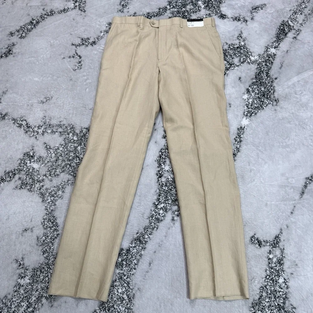 Andrew Fezza Canaan Mens Size 46R 40W 100% Linen 2 Piece Suit Beige Tan NWT